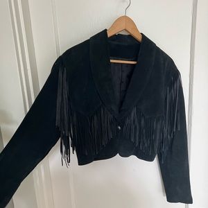 Vintage 70/80s Black Suede Fringe Bolero Jacket Size 8 (fits womens M)